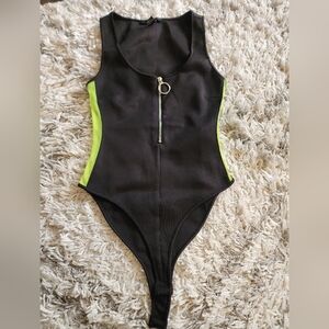 Forever 21 Black & Electric Green Bodysuit Tank top